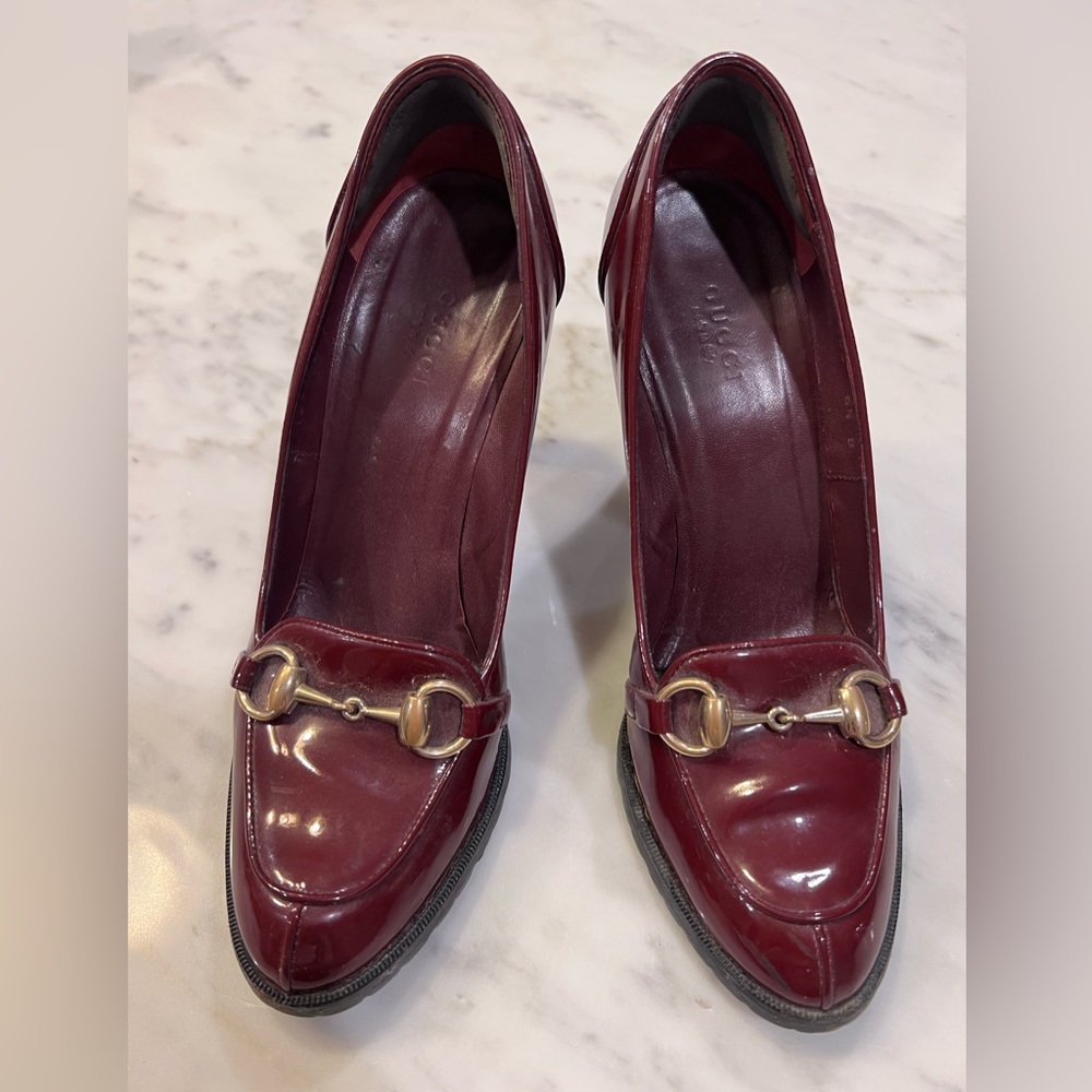 Maroon Gucci horsebit heels 36.5